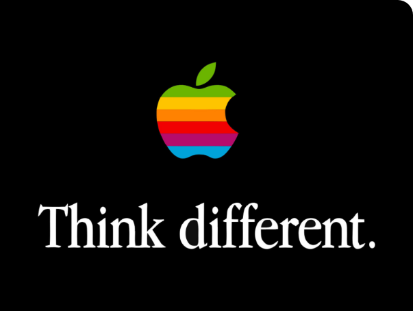 Slide avec la mention Think Different et le logo appel arc-en-ciel de la conférence « I don’t care what Airbnb is doing » de Stephen Hay